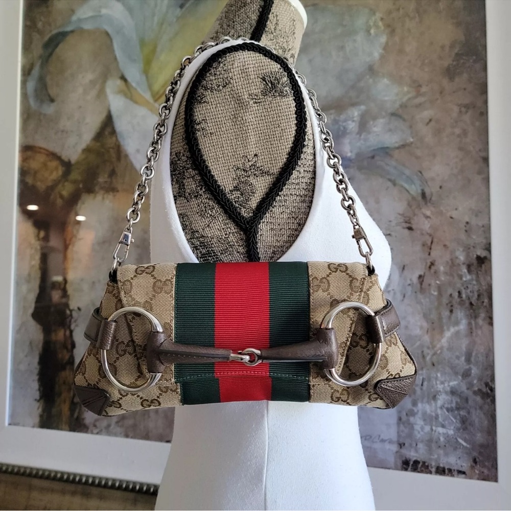 *SOLD* BRAND NEW GUCCI GG WEB HORSEBIT SHOULDER CHAIN CLUTCH BAG PURSE FW23!